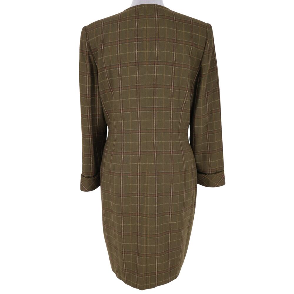 Kasper ASL Jacket Dress Petites 10P Green Plaid Tweed Pockets Lined Career Vtg - Picture 2 of 16